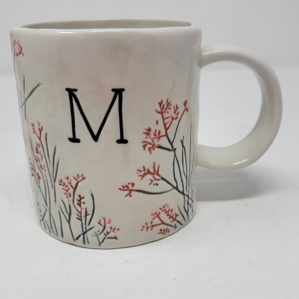 Anthropologie Monogram "M" Initial Hand Painted Mug 14 Oz